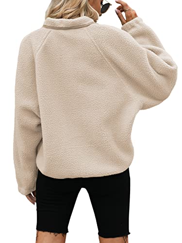 Yanekop Womens Fleece Jacket Fuzzy Long Sleeve Short Winter Coats Button Down Sherpa Jacket Outerwear with Pockets(A Apricot,S) - Image 4