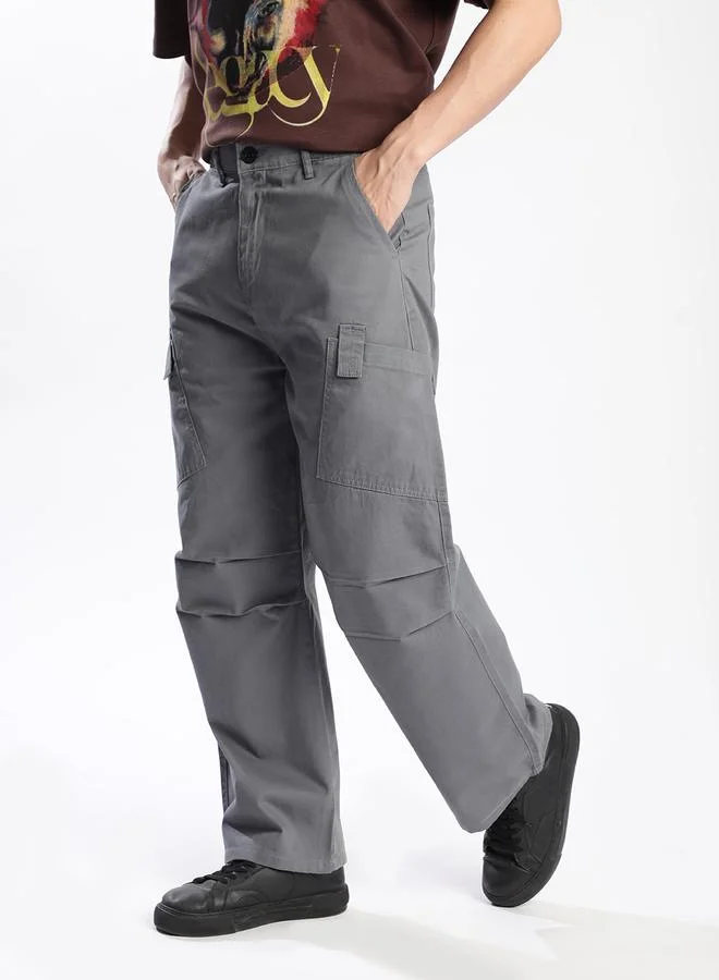 ستايلي Men Grey Baggy Fit Cargo Trousers By Bene Kleed