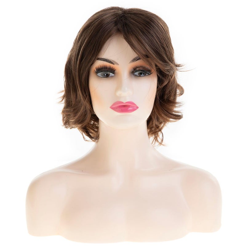 Wiwige Short Brown Fluffy Wig with Bangs Curl Layered Messy Natural Layered Synthetic Hair Cosplay Costume Wig for Women - Image 2