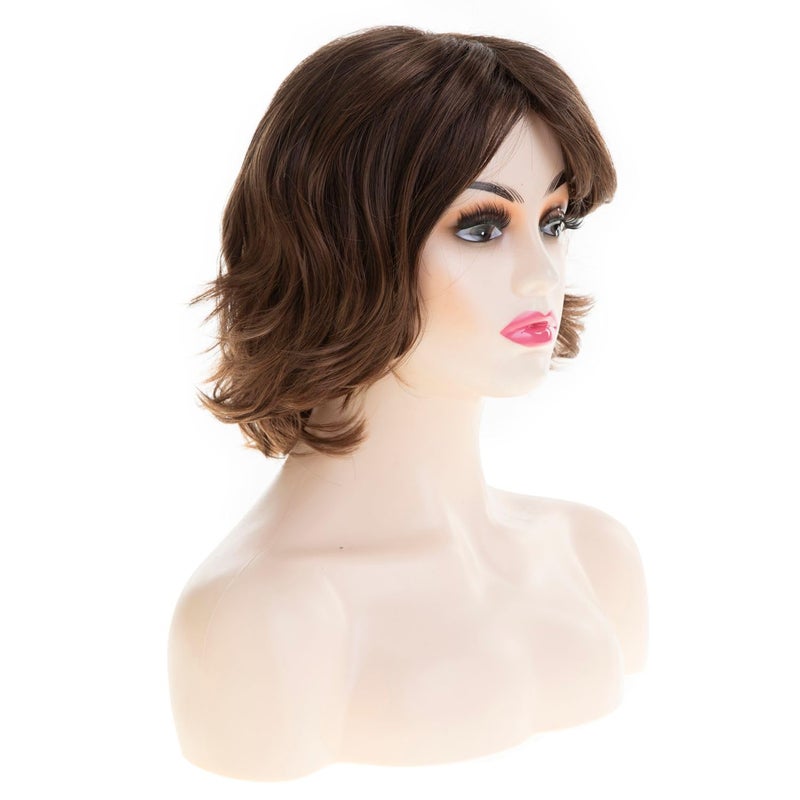 Wiwige Short Brown Fluffy Wig with Bangs Curl Layered Messy Natural Layered Synthetic Hair Cosplay Costume Wig for Women - Image 3