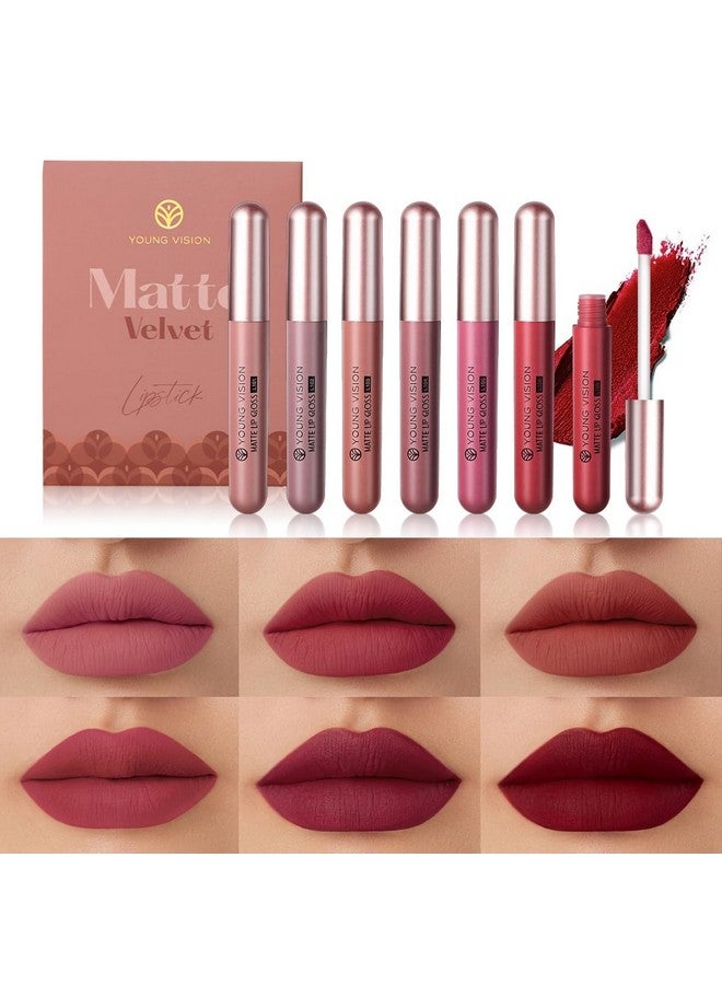 YOUNG VISION 6-Pc Matte Nude Liquid Lipstick Set - Long-Lasting & Pigmented Shades, Lip Gloss Bundle Gift Collection For Girls/Women - Image 1