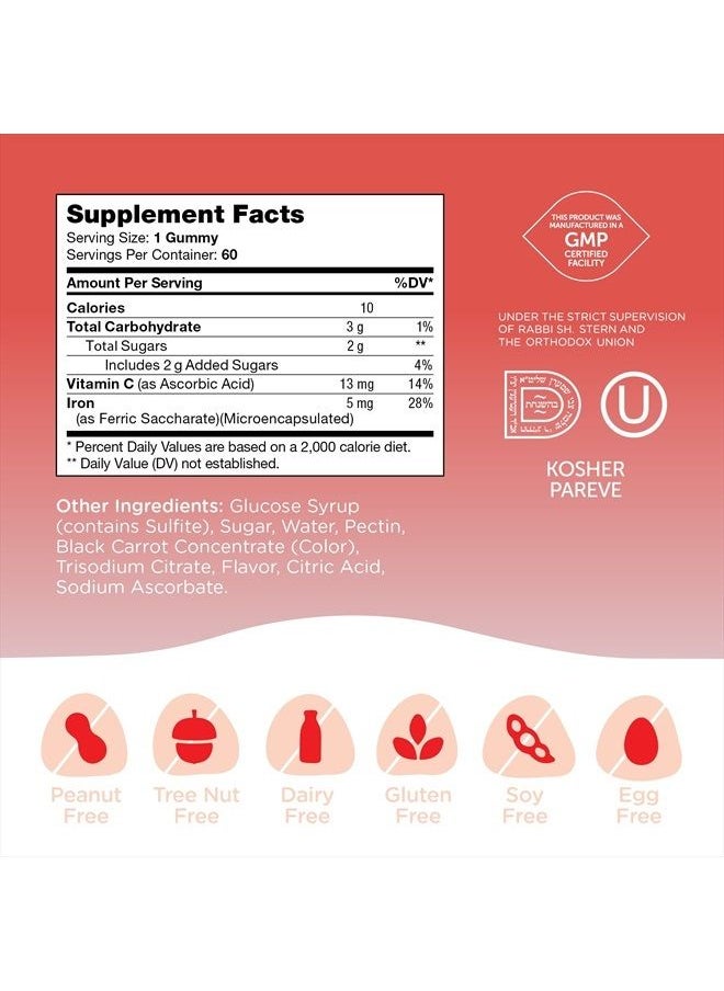 Zahler - Iron Gummies with Vitamin C - Iron Supplement for Women, Men & Kids - Blood Builder Iron Vitamin C Gummy - Best Chewable Easy to Digest Kosher Iron Supplement for Kids & Adults - 60 Count - Image 1