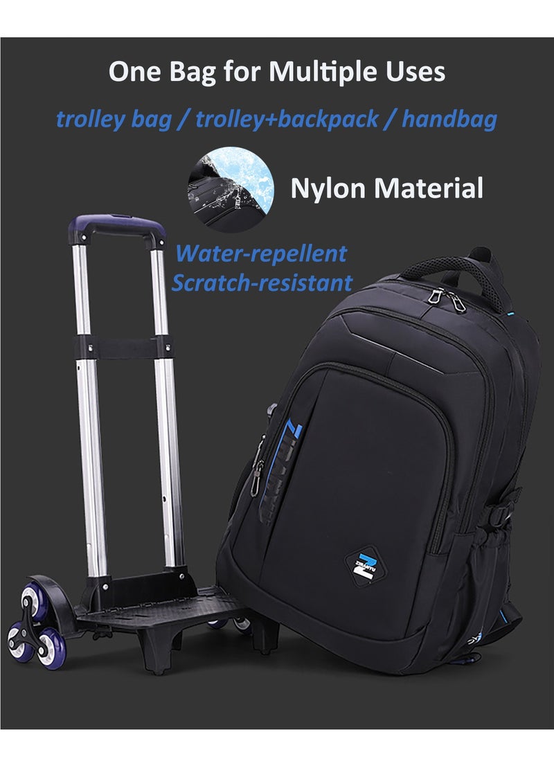 Generic Trolley Backpack Rolling Schoolbag, Large Capacity Water Repellent Black Travel Wheeled Bag for Primary Students, Girls and Boys  - Image 3