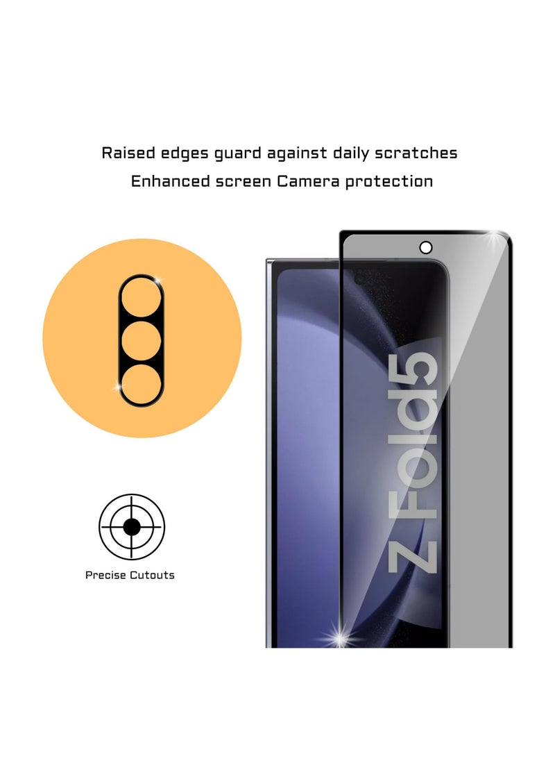 Excefore - Anti-peeping Tempered Glass for Samsung Galaxy Z Fold 5 Screen Protector Camera Lens Protector and Anti-peeping Screen Protector (2+2 Pack) - Image 1