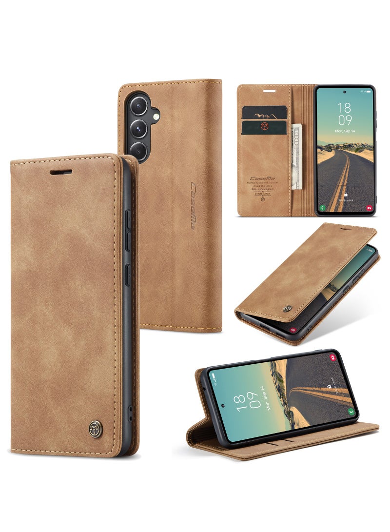 CaseMe For Samsung Galaxy S23 FE Cover,  Magnetic Adsorption Full Body Shockproof Protective Flip Cover, PU Leather Hidden Stand Mobile Phone Case - Image 1