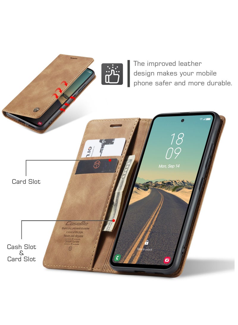 CaseMe For Samsung Galaxy S23 FE Cover,  Magnetic Adsorption Full Body Shockproof Protective Flip Cover, PU Leather Hidden Stand Mobile Phone Case - Image 2