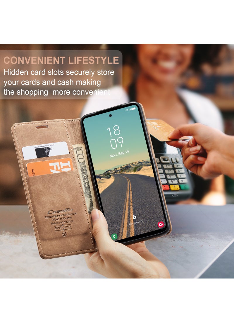 CaseMe For Samsung Galaxy S23 FE Cover,  Magnetic Adsorption Full Body Shockproof Protective Flip Cover, PU Leather Hidden Stand Mobile Phone Case - Image 3