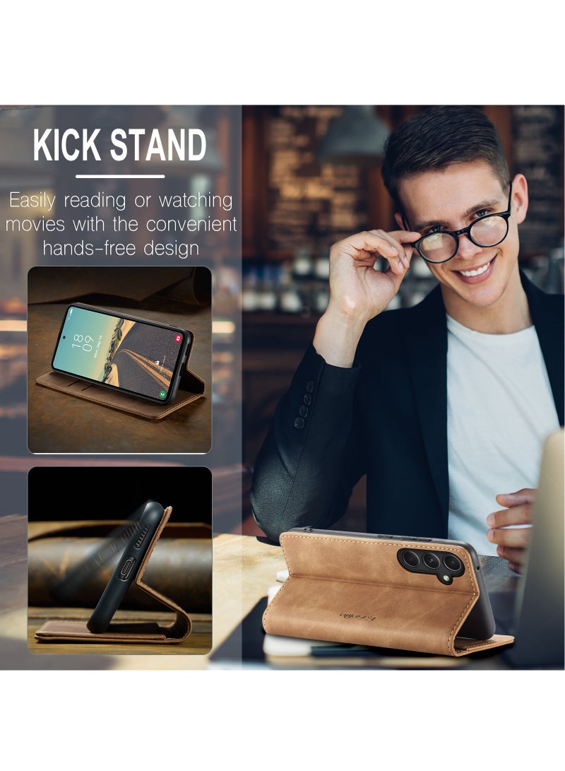 CaseMe For Samsung Galaxy S23 FE Cover,  Magnetic Adsorption Full Body Shockproof Protective Flip Cover, PU Leather Hidden Stand Mobile Phone Case - Image 4