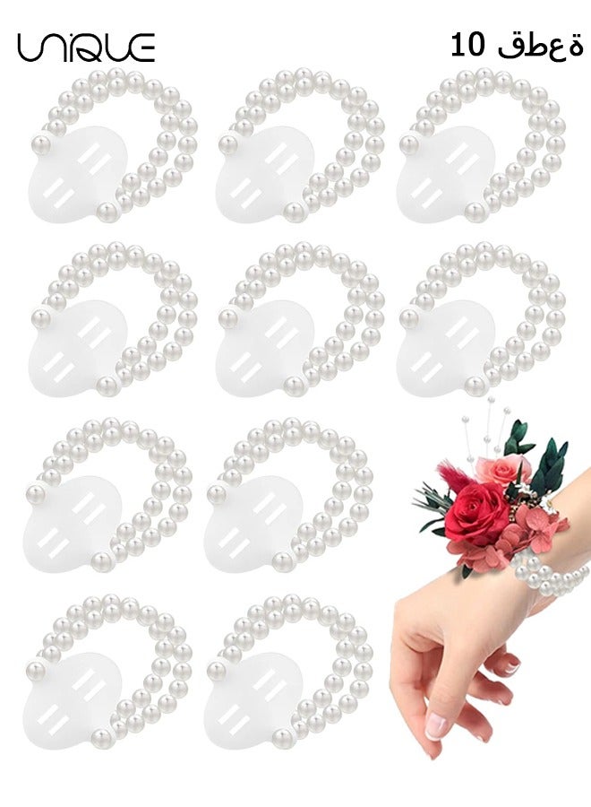 Unique Elastic Pearl Wrist Corsage Bands Wristlets,10 Pcs Stretch Wedding Wristband Faux Bead Accessories Bracelets for Party Prom Bride Bridesmaid Handmade - Image 1