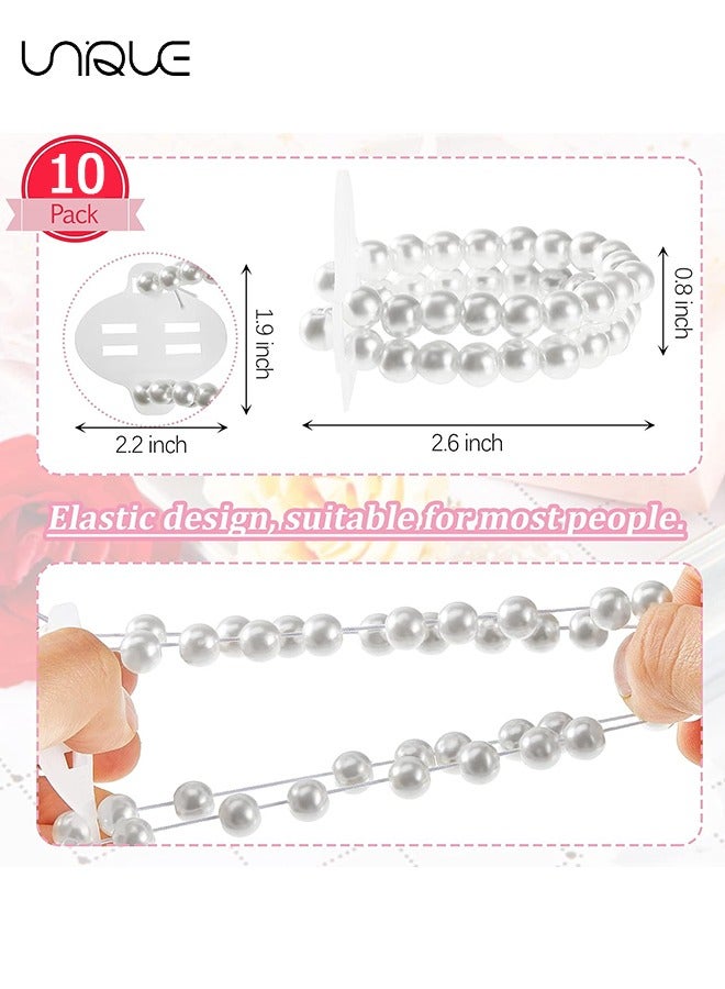 Unique Elastic Pearl Wrist Corsage Bands Wristlets,10 Pcs Stretch Wedding Wristband Faux Bead Accessories Bracelets for Party Prom Bride Bridesmaid Handmade - Image 2
