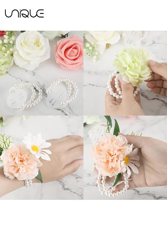 Unique Elastic Pearl Wrist Corsage Bands Wristlets,10 Pcs Stretch Wedding Wristband Faux Bead Accessories Bracelets for Party Prom Bride Bridesmaid Handmade - Image 4