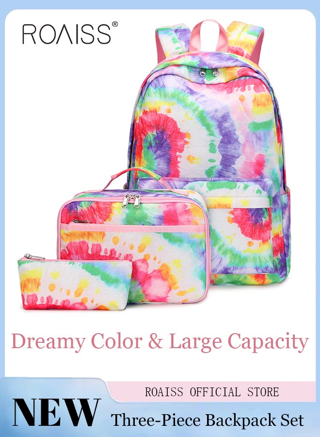 roaiss 3 Piece Backpack Set Large Capacity Waterproof and Wear Resistant Same Color Series Lunch Bag and Pencil Case Large Capacity Storage Scientific Storage Simple Style Short Distance Travel Bag Student Backpack Laptop Bag - Image 1