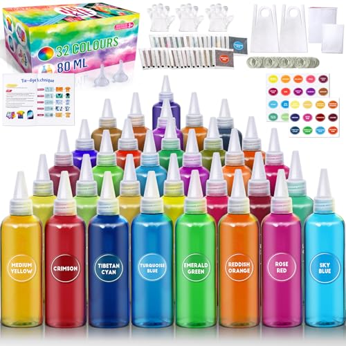 PATIFEED Tie Dye Kit for Kids and Adults, 32 Colours 80ML Bottles Tye Dye Kits, Tyedyedye Kit Gifts for Girls and Boys Large Groups Activities Handmade Party - Image 1