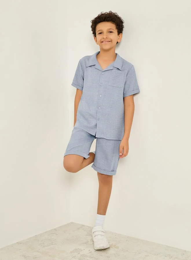 ستايلي طقم أزرق من قميص وشورت للأولاد