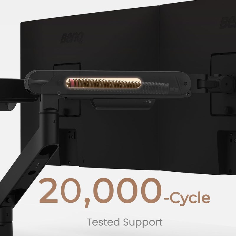 BenQ ErgoArm BDL01 Dual Monitor Arm for 2 Screens up to 35" & 11 Kgs. Black | VESA compatible 75×75, 100×100. Fits desk thickness 10–50mm. Top mounting - clamp & grommet. Preset tension for quick setup. black - Image 4