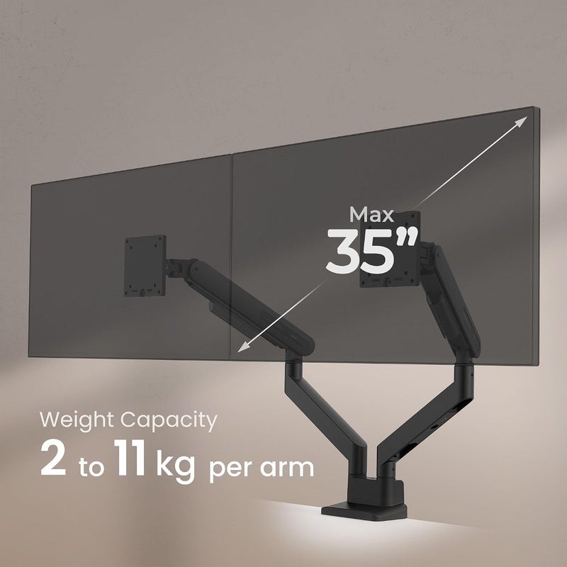 BenQ ErgoArm BDL01 Dual Monitor Arm for 2 Screens up to 35" & 11 Kgs. Black | VESA compatible 75×75, 100×100. Fits desk thickness 10–50mm. Top mounting - clamp & grommet. Preset tension for quick setup. black - Image 2