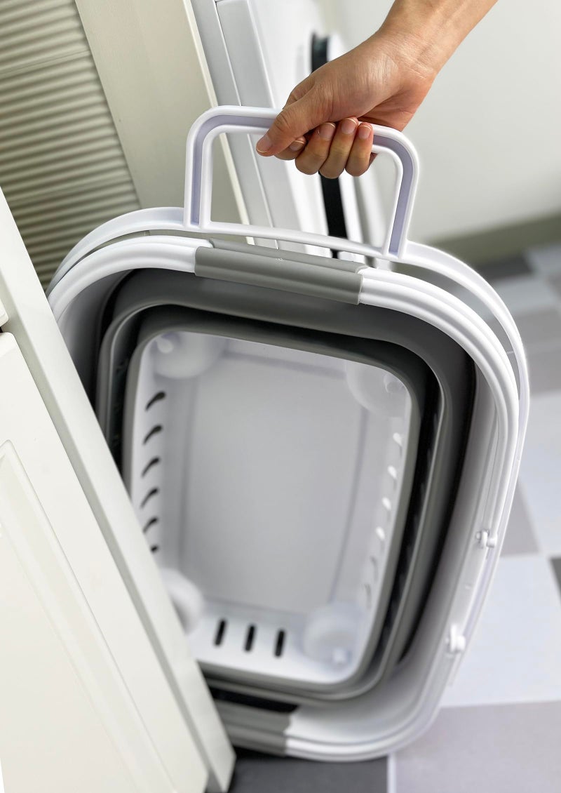 SAMMART 35L (9.24 Gallons) Collapsible Plastic Laundry Basket with Handle and Wheels - Foldable Pop Up Storage Container/Organizer with handle and wheels - Space Saving (1, White/Grey) - Image 3