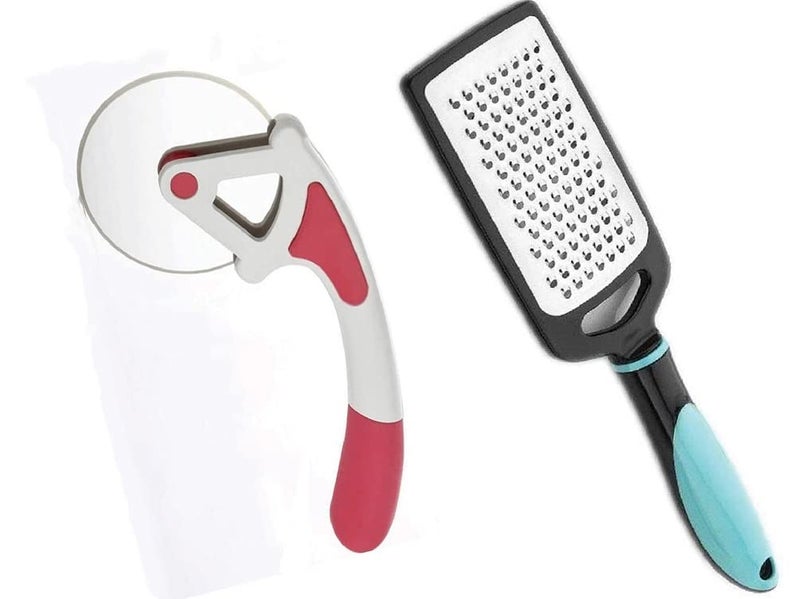 VONITY Cheese Grater Lemon Zester for Kitchen Ginger Garlic Chocolate Vegetables Fruits Stainless Steal Plastic Handle Pizza Cutter and for Sandwich Pastry for Kitchen use Multi Color P987 - Image 1