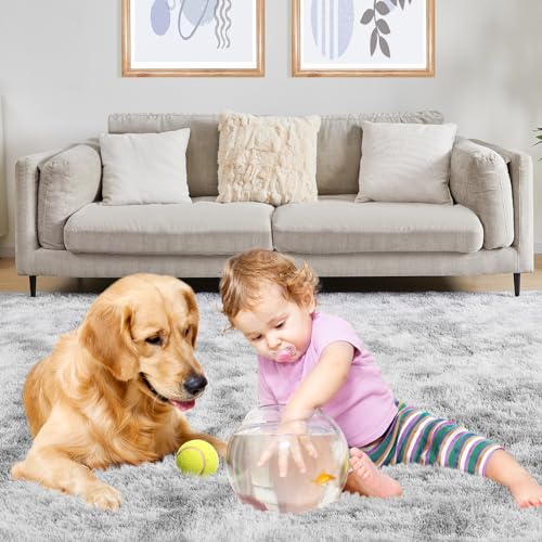 Puremy 8x10 Area Rugs for Living Room, Ultra Soft Fluffy Rugs for Bedroom, Anti-Skid High Pile Indoor Carpet for Nursery, Study Room, Playroom, Home Decoration, Tie-Dyed Light Grey - Image 5