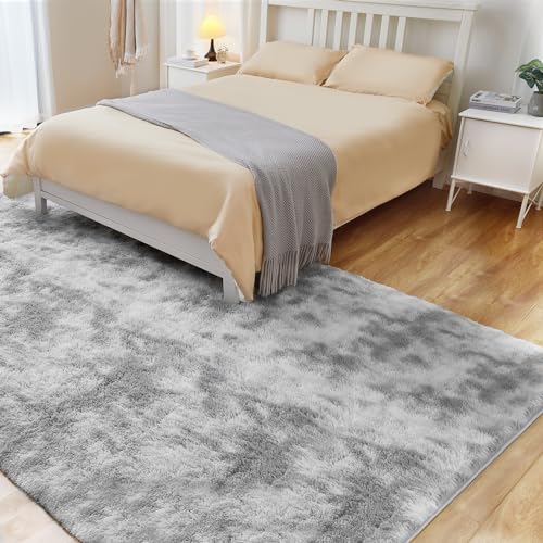 Puremy 8x10 Area Rugs for Living Room, Ultra Soft Fluffy Rugs for Bedroom, Anti-Skid High Pile Indoor Carpet for Nursery, Study Room, Playroom, Home Decoration, Tie-Dyed Light Grey - Image 4