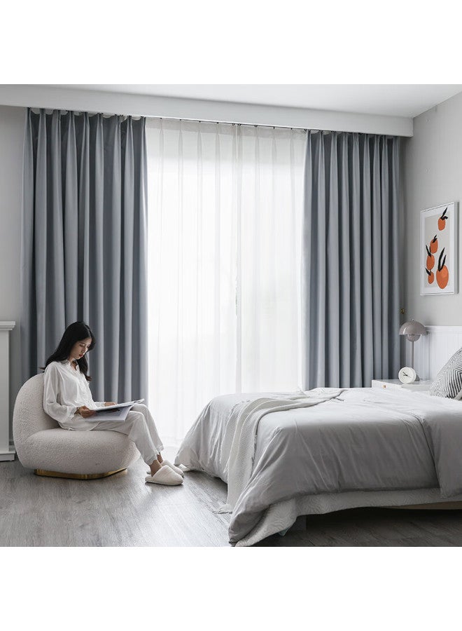 Mingju Fabric Curtains, Blackout Curtains, Ready-made Curtains, Sunshade Curtains, Polyester Taffeta, Light Gray, Hook-style, 2.7*1.6, Single Panel - Image 3