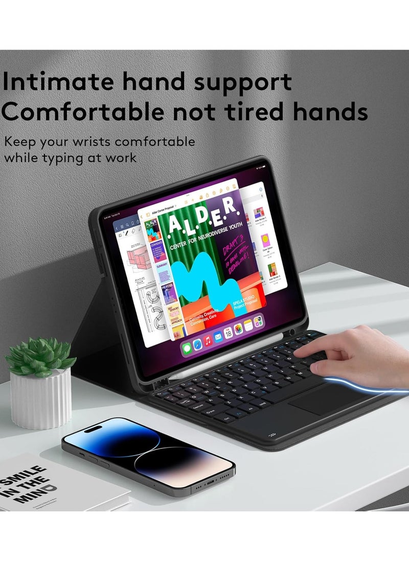 ماركة غير محددة حافظة لوحة مفاتيح باللغتين العربية والإنجليزية لجهاز iPad Air مقاس 11 بوصة (نموذج: A2899؛ A2900)، مع فتحة للفأرة والقلم، حافظة لوحة مفاتيح قابلة للفصل.  - Image 3