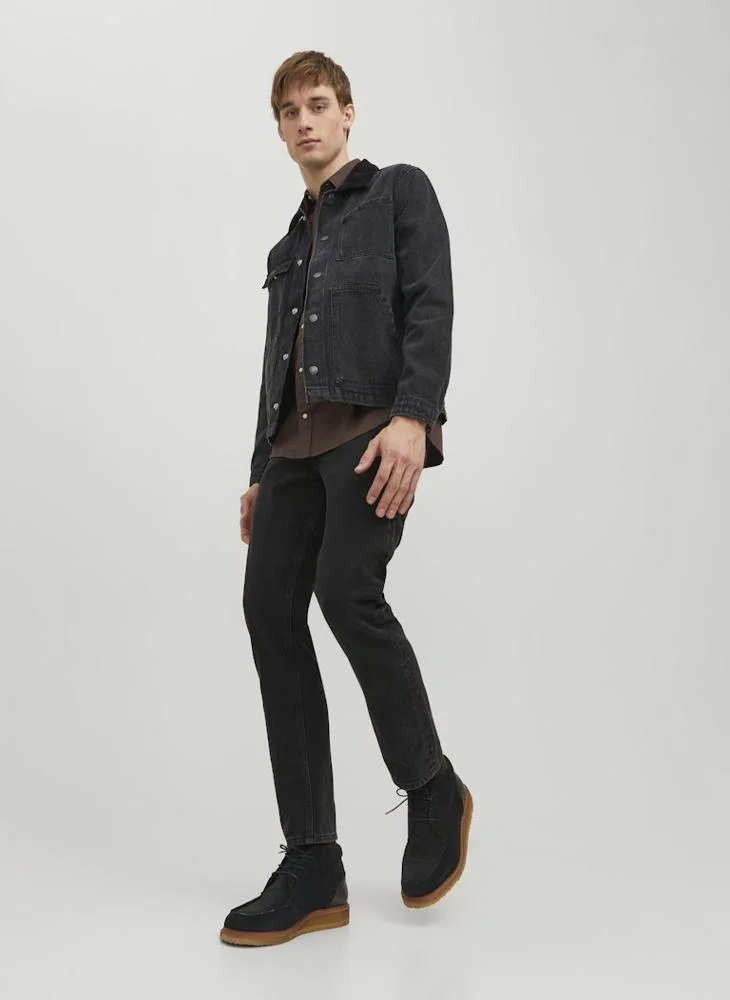 JACK & JONES Black denim Dark Washed Slim Fit Jeans for Men | Best Price UAE
