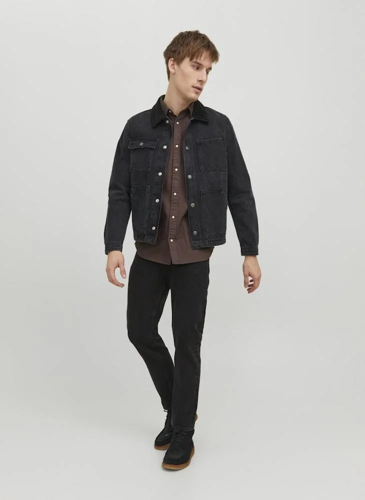 JACK & JONES Black denim Dark Washed Slim Fit Jeans for Men | Best Price UAE