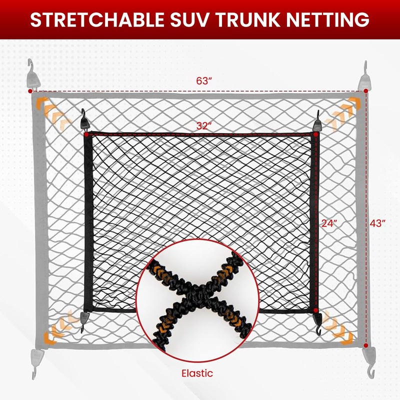 STHIRA® Elastic Bungee Cargo Net Car Trunk Shipping Net Mesh Double Layer Stretchy Tie-Down Net with Hooks, Utility Cargo Mesh with Mounting Accessories, 80x60cm - Image 2