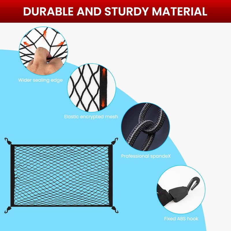 STHIRA® Elastic Bungee Cargo Net Car Trunk Shipping Net Mesh Double Layer Stretchy Tie-Down Net with Hooks, Utility Cargo Mesh with Mounting Accessories, 80x60cm - Image 3