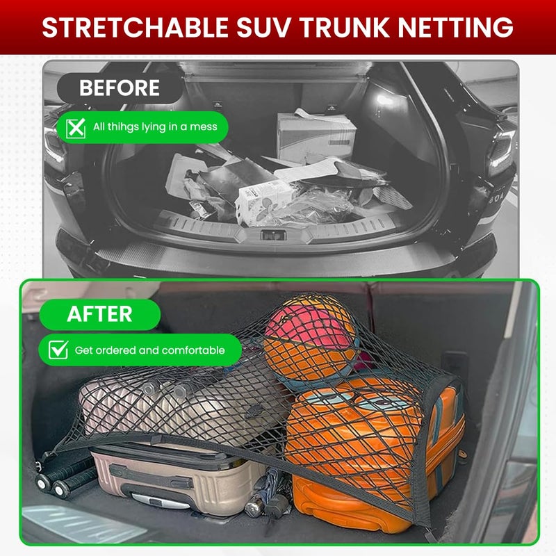 STHIRA® Elastic Bungee Cargo Net Car Trunk Shipping Net Mesh Double Layer Stretchy Tie-Down Net with Hooks, Utility Cargo Mesh with Mounting Accessories, 80x60cm - Image 5