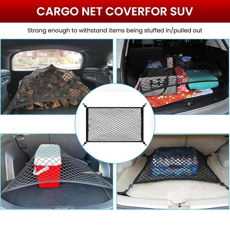 STHIRA® Elastic Bungee Cargo Net Car Trunk Shipping Net Mesh Double Layer Stretchy Tie-Down Net with Hooks, Utility Cargo Mesh with Mounting Accessories, 80x60cm - Image 4
