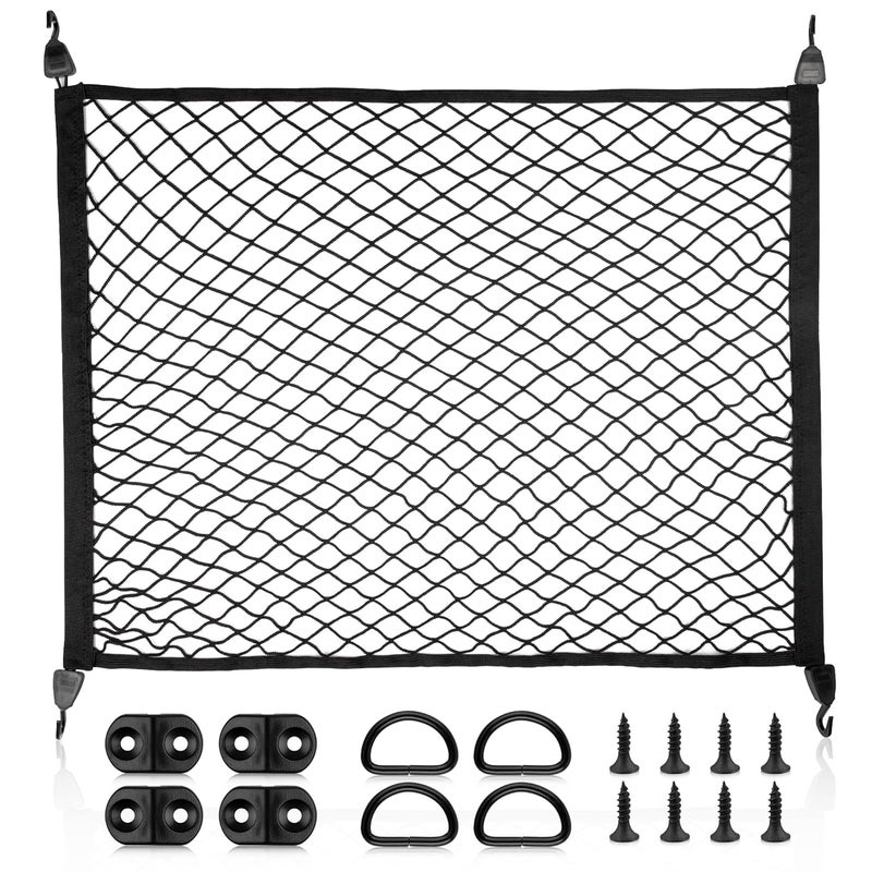 STHIRA® Elastic Bungee Cargo Net Car Trunk Shipping Net Mesh Double Layer Stretchy Tie-Down Net with Hooks, Utility Cargo Mesh with Mounting Accessories, 80x60cm - Image 1