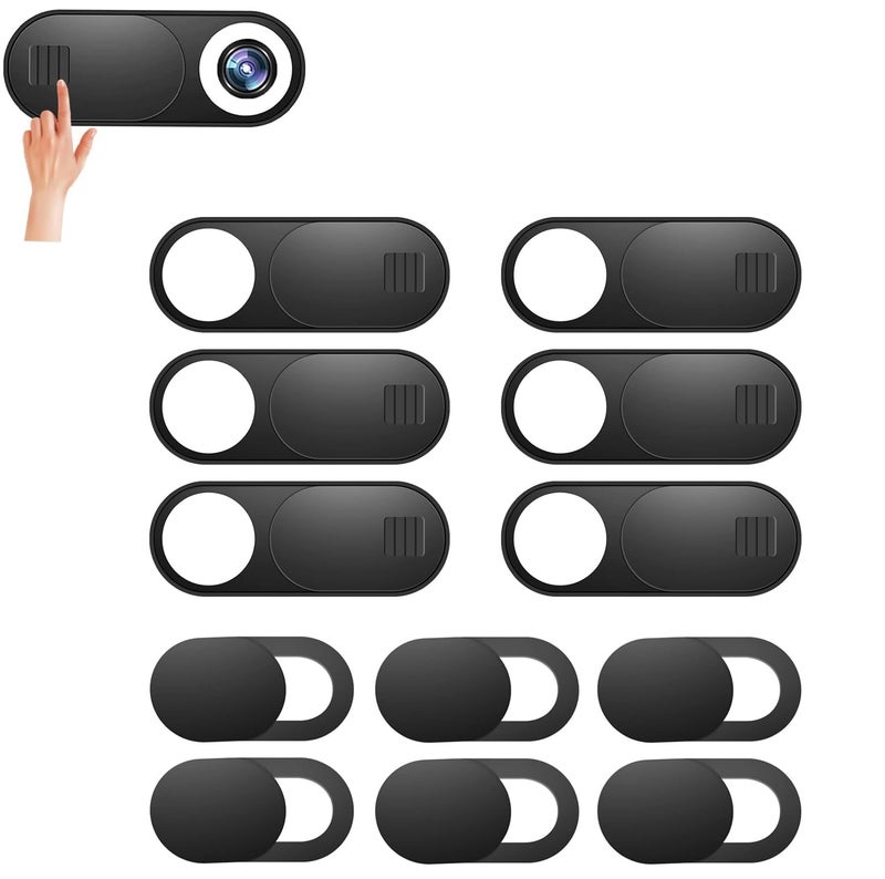 Azonee 12-Pack Ultra-Thin Webcam Cover Slide for Laptop, iMac, MacBook Pro, Smartphones – Privacy & Security Blocker (Black)