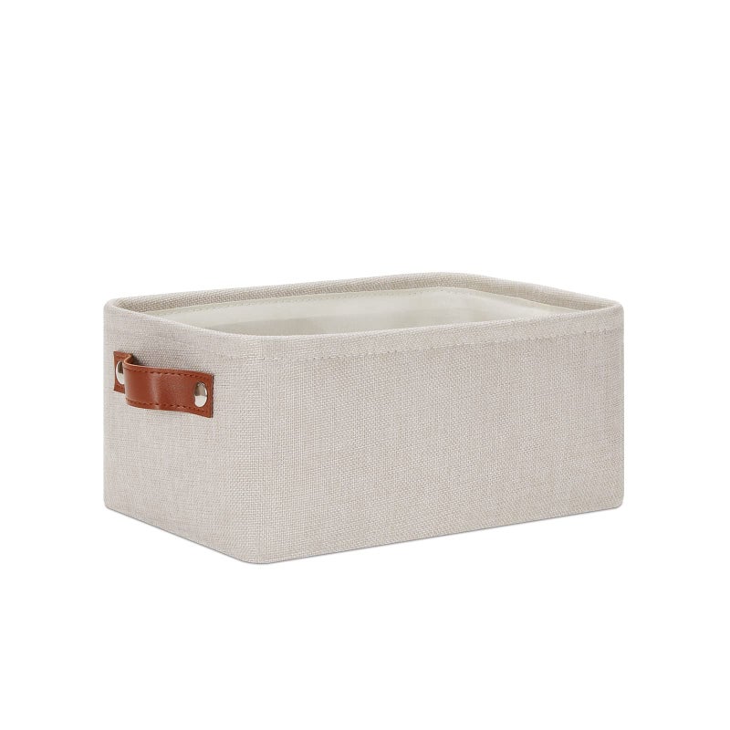 DULLEMELO Small Storage Basket for Shelves  Small Fabric Collapsible Rectangular Storage Bin for Shelves  Closets  Nursery  Home  Office  Empty Gift Basket (Beige) - Image 1