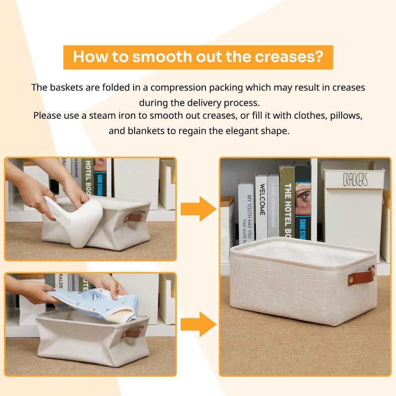 DULLEMELO Small Storage Basket for Shelves  Small Fabric Collapsible Rectangular Storage Bin for Shelves  Closets  Nursery  Home  Office  Empty Gift Basket (Beige) - Image 2