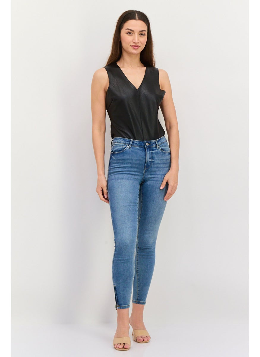 Black Tape - Women Plain Sleeveless Bodysuit, Black - Image 1