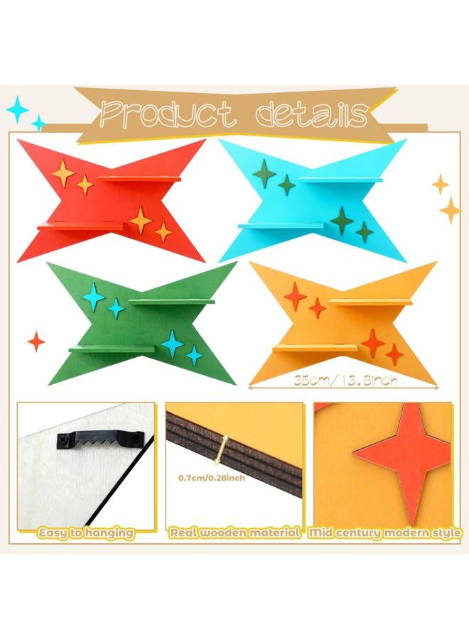 Threehoney 4 Pcs Mid Century Wall Decor Wooden Retro Celestial Star Shaped Burst Wall Art Mount Shelves for Aesthetic Hanging Storage Sign Decoration for Room Bedroom Party(Doji) - Image 3