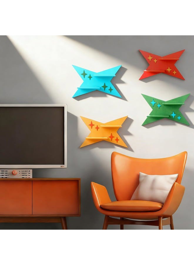 Threehoney 4 Pcs Mid Century Wall Decor Wooden Retro Celestial Star Shaped Burst Wall Art Mount Shelves for Aesthetic Hanging Storage Sign Decoration for Room Bedroom Party(Doji) - Image 5