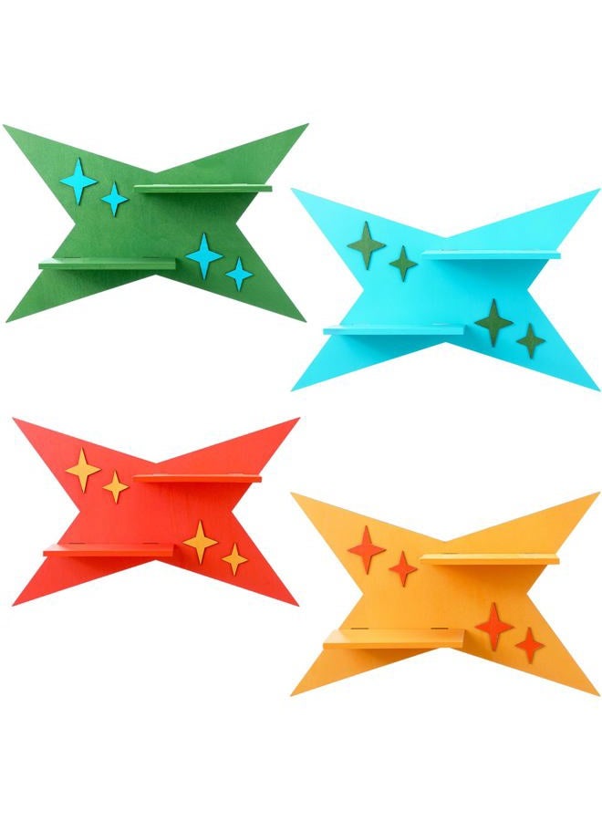 Threehoney 4 Pcs Mid Century Wall Decor Wooden Retro Celestial Star Shaped Burst Wall Art Mount Shelves for Aesthetic Hanging Storage Sign Decoration for Room Bedroom Party(Doji) - Image 1