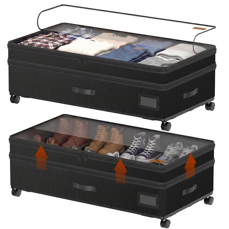 Amoowis Under Bed Storage Bins Adjustable Height Organizer with 360 Lockable Wheels Reinforced Steel Frame Holds 65 LBS Clear AntiYellowing Lid ToolFree Assembly for Bedroom Dorm 2Pack - Image 2