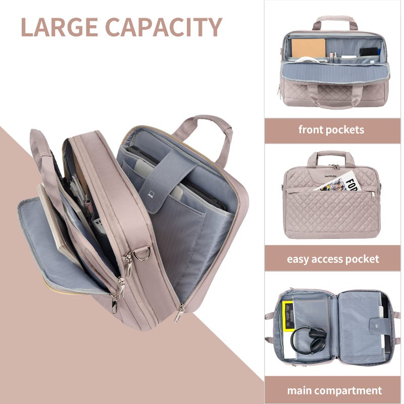EMPSIGN 17.3 Inch Laptop Bag, Large Capacity Expandable Briefcase for Women & Men Business Office, Water-Repellent Laptop Case Travel Computer Bag with RFID Pockets, Dusty Pink - Image 4