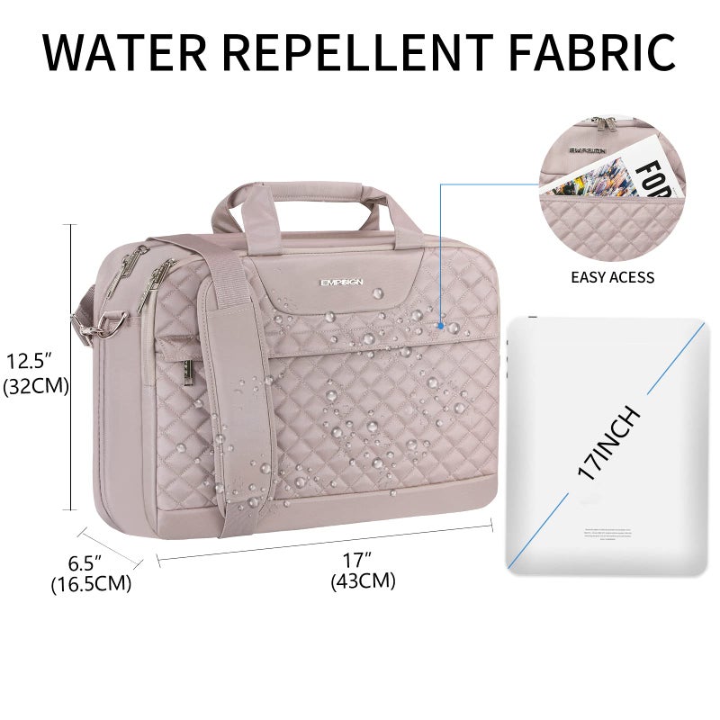 EMPSIGN 17.3 Inch Laptop Bag, Large Capacity Expandable Briefcase for Women & Men Business Office, Water-Repellent Laptop Case Travel Computer Bag with RFID Pockets, Dusty Pink - Image 2