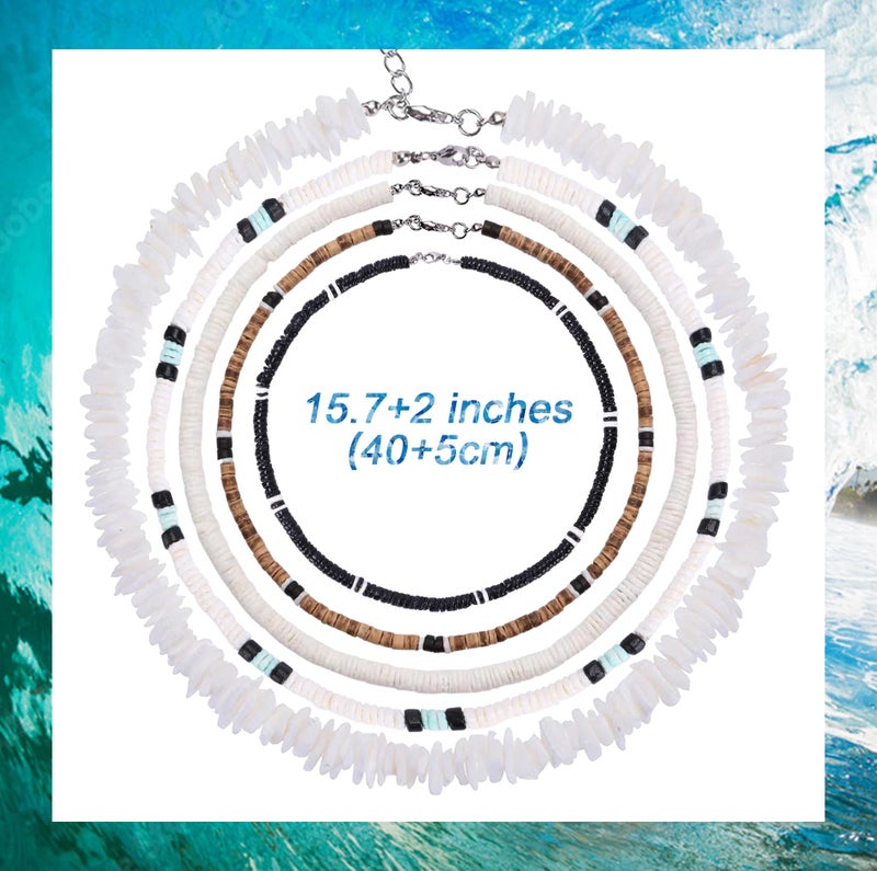 FIRAZIO 5Pcs Puka Shell Necklace Men Seashell Necklace Summer Beach Surfer Necklace for Men Women Hawaiian Necklace for Men White Necklace Beach Jewelry - Image 4