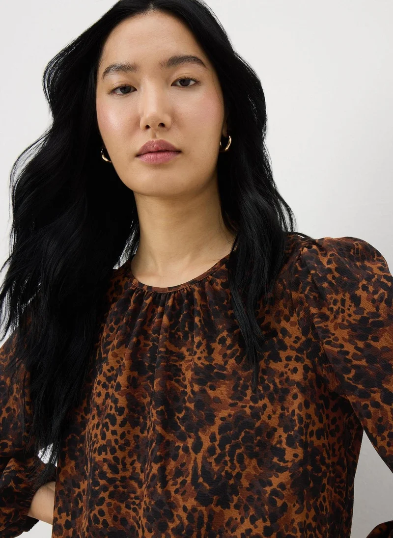 ماتلان بلوزة بأكمام طويلة بطبعة حيوانات بنية