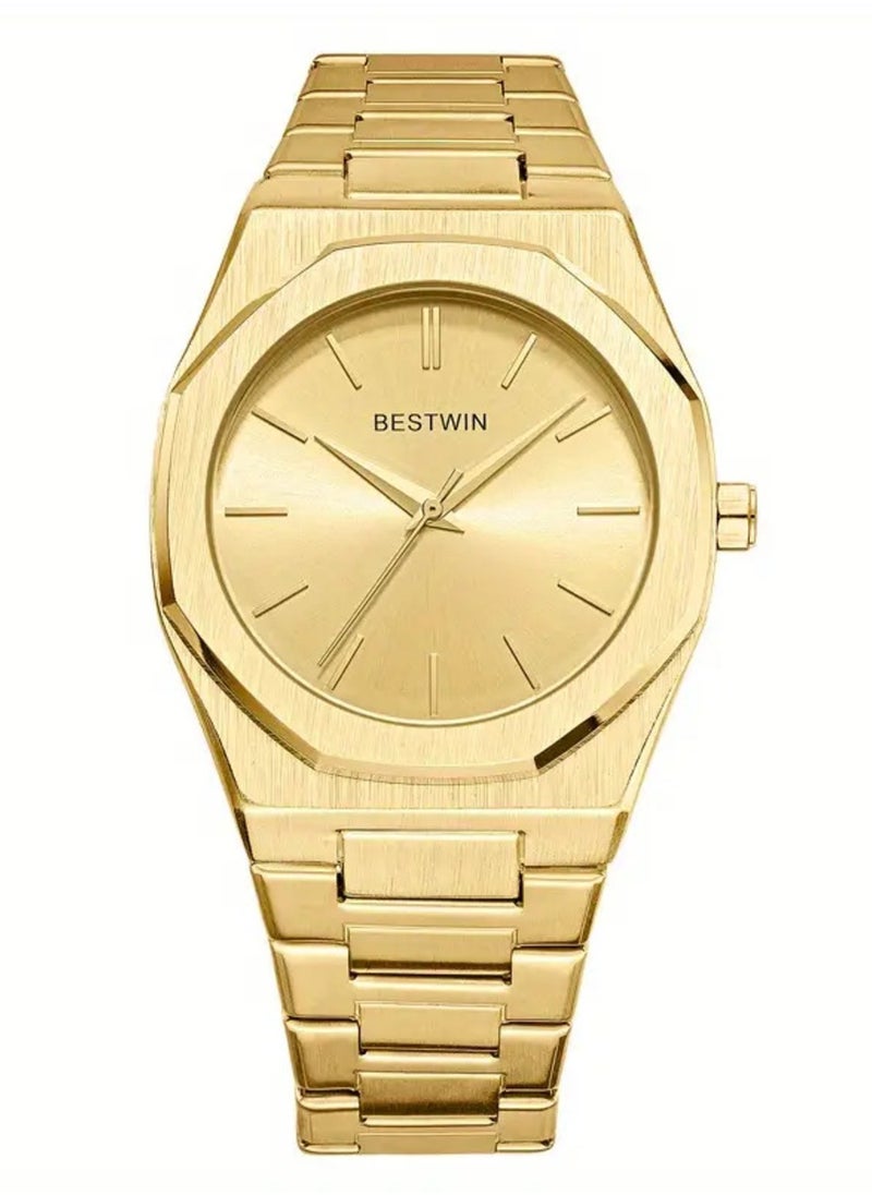 Bestwin A high quality, waterproof steel men's wrist watch from Bestwin, a gold bracelet with a gold dial, inspired by the famous D1 Milano watches 