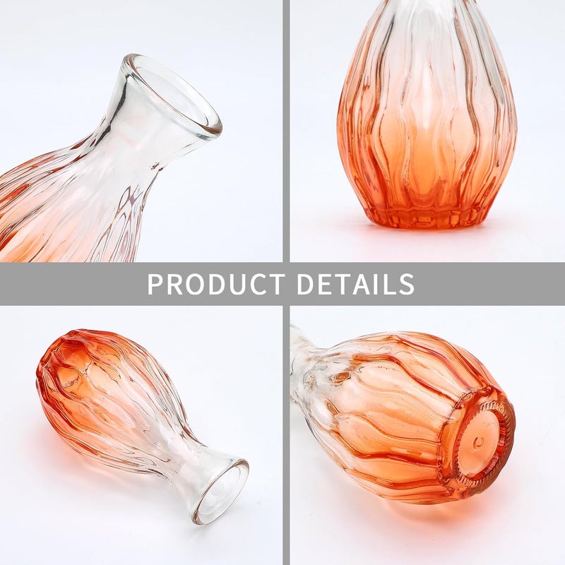 Mapoxy Glass Bud Vases Set of 4,Small Orange Flower Vases for Wedding Centerpiece Table Decorations,Clear Vintage Embossed Mini Vases,Flower Arrangements in Vases for Party or Home Decor - Image 3