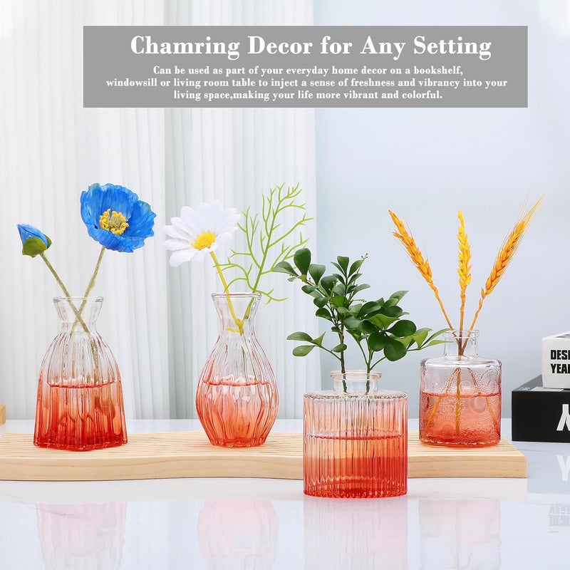 Mapoxy Glass Bud Vases Set of 4,Small Orange Flower Vases for Wedding Centerpiece Table Decorations,Clear Vintage Embossed Mini Vases,Flower Arrangements in Vases for Party or Home Decor - Image 4
