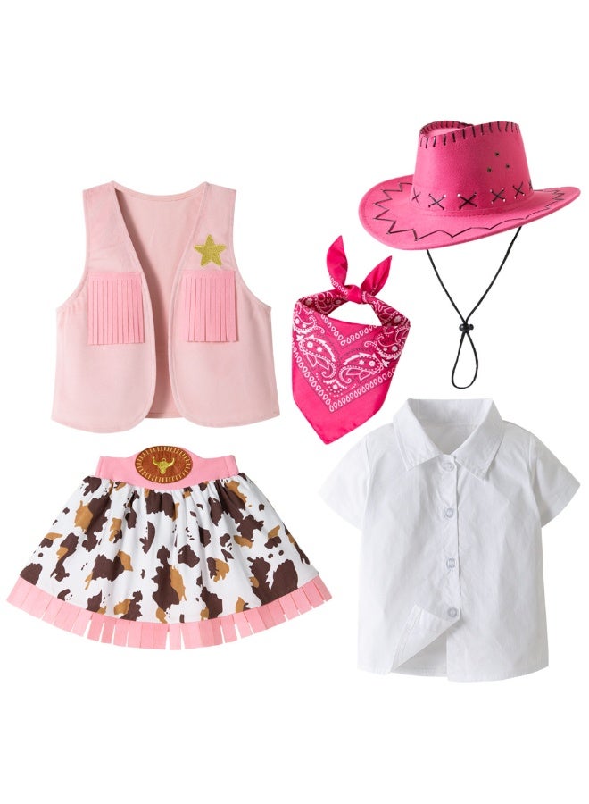 general 5 Pcs Cowboy Costume for Girls Dress Up Set, Birthday Cosplay Halloween Costume Party Costume - Image 1