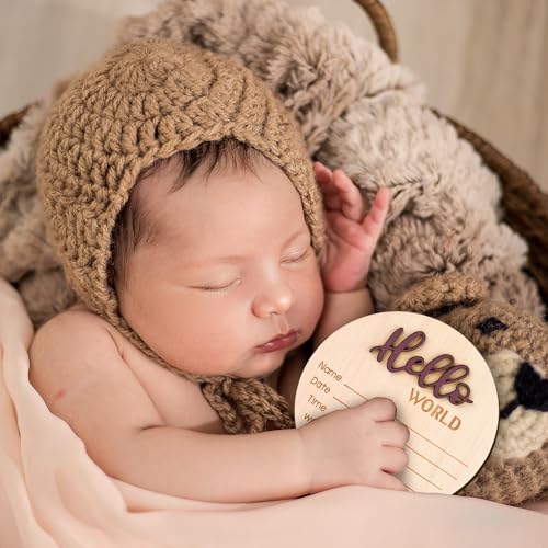NQEUEPN Baby Announcement Sign, 5.9 Inch Wooden Hello World Newborn Welcome Sign Birth Baby Name Plaques for Photo Props Baby Shower Hospital Nursery(Brown) - Image 5